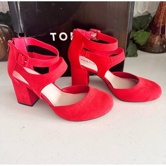 Torrid Red DOrsay Platform Heels 9.5W Womens Shoes With Adjustable Ankle Straps - Picture 2 of 8